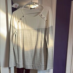 Striped Long Sleeve Top with Button Detail